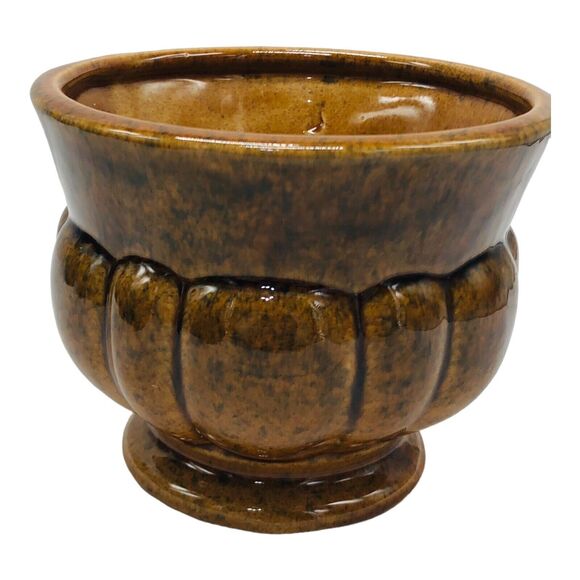Vintage Haeger Melon Planter Golden Yellow & Brown Gloss Drip Glaze #667 - Picture 6 of 6